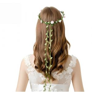 2 Pcs Bandeaux Fleur Couronne pour Filles Mariage, Bandeau Floral Boho Rose, Accessoires de Cheveux de Festival, Bandeau de Feuille de Rose, Bandeau de Mariage pour Femmes, Bandeaux de Mode en Fleurs (Tharsh, neuf)