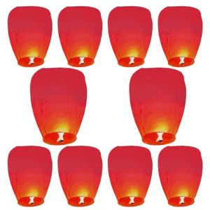 Lot de 10 lanternes Célestes Chinoises, Lanterne Chinoise Volante, Lanternes Volantes en Papier, célestes Souhaitant, 100% biodégradable, Utilisées pour Un Mariage, Une fête, Un Anniversaire(Rouge) (VAIIEYO, neuf)