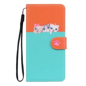 Butnyeoe Etui pour Huawei P20 Lite Rabat,Housse Pochette pour Huawei P20 Lite Clapet,Portefeuille Coque avec Porte-Carte, Chat Mignon de Dessin Anim&eacute; PU Cuir Case.Orange+Bleu (Bartern, neuf)