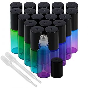BELLE VOUS Lot de 20 Bouteille Roll On en Verre avec Pipette - Flacon Huile Essentielle Vide 5ml Bleu/Vert avec Bille en Acier Inoxydable et Couvercle Noir - Pour Aromathérapie, Parfum (Tinyyo Europe, neuf)