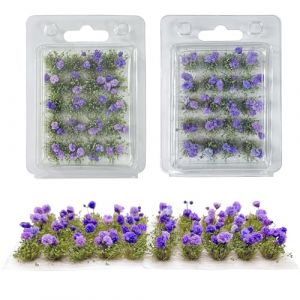 Woohome 40 PCS Fleurs Végétales Miniatures, Touffe d'herbe Statique Herbe Artificielle Modèle pour Le Chemin de Fer de Paysage de Train (Tulipes, Violette) (CXiong, neuf)