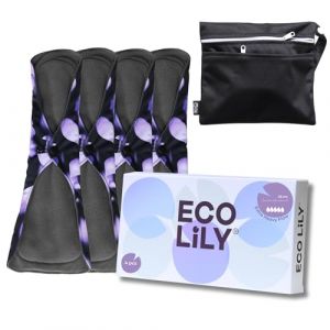 6 Eco Lily serviettes hygiéniques réutilisables | Serviettes hygiéniques lavables, imperméables et absorbantes pour les règles moyennes et abondantes | Sac de rangement inclus (Sniper Bay, neuf)
