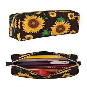PAQGSREM Petite trousse à crayons, trousse à crayons, clés, léopard marron, trousse de rangement pour papeterie, école, bureau, voyage, Tournesols sur fond noir, Taille unique, Trousse à crayons (yichangshisanzexushangmaoyouxiangongsi, neuf)
