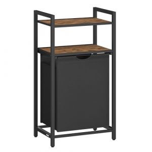 VASAGLE Panier &agrave; Linge, Corbeille &agrave; Linge Sale, Rangement 1 Compartiment, 1 Sac Amovible en Tissu Oxford, 2 &Eacute;tag&egrave;res, Cadre en M&eacute;tal, 65 Litres, Marron Rustique et Noir BLH212B01 (SONGMICS HOME FR, neuf)