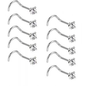 Liuxn 20 Gauge 10 Pi&egrave;ces Vis &agrave; Nez en Acier Inoxydable Nose Studs Bijoux Piercing en Zircon Cubique (LEEQ EU, neuf)