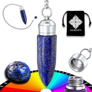 Pendule Divinatoire LAPIS LAZULI avec Chambre Témoin – Collection UNIQUE au Monde – Pendule de Radiesthésie en Pierre de Lapis-Lazuli – 19 GR [???????? ? ???] (Majestic's Boutique, neuf)