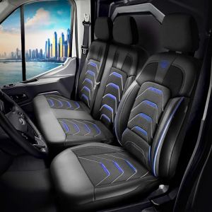GIOVANNI BUTTI Housses de Siège Auto Universelles 2+1 pour Transit Custom (2016-2023) - Premium Sièges Avant Voiture Housse de Siège de Voiture en Lin Noir Bleu Housse de Protection Voiture Double (PANDASEATCOVER, neuf)