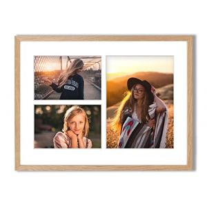aFFa frames Tisar 30x40 cm Cadre photo en bois avec verre synth&eacute;tique incassable multi-vues Cadre Multi Photo avec Passe-Partout 3 ouvertures pour 2 images 10x15 cm et 1 image 15x21 ch&ecirc;ne (05) (aFFa frames, neuf)