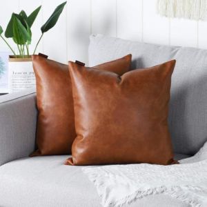 Mandioo Lot de 2 housses de coussin d&eacute;coratives en faux cuir marron moderne, pour canap&eacute;, canap&eacute;-lit, ext&eacute;rieur, 30,5 x 30,5 cm, 40cmx40cm, &eacute;tuis de coussin de luxe (Mandioo_eur, neuf)