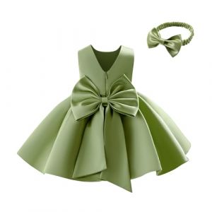 Miipat Robe pour B&eacute;b&eacute; Fille Satin&eacute; Robe Demoiselle d'honneur Bowknot Ligne A V-arri&egrave;re Bapt&ecirc;me Mariage de Soir&eacute;e Anniversaire F&ecirc;te Communion Robes pour Enfants(Vert 80 12-18 Mois) (Miipat, neuf)