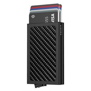 VULKIT Porte Carte de Cr&eacute;dit Metallique Double Etui Porte Carte Bancaire RFID Anti Piratage Aluminium Portefeuilles et Porte-Cartes Homme ou Femme pour 10-14 Cartes, Fibre Carbone (GXB Shop, neuf)