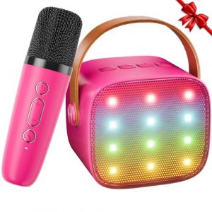 Micro Karaoke Enfant Sans Fil avec 1 Micro, Ankuka Portable Karaoké Bluetooth avec Magique Voix Change et LED Lumière Qualité Sonore HiFi Mini Microphone Karaoké Complet pour Enfant Adulte Fille Rouge (Ankuka-FR, neuf)