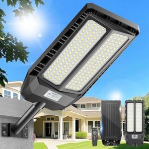 Adewalk 4000 W Lampadaire solaire Led ext&eacute;rieur avec t&eacute;l&eacute;commande, IP66 &eacute;tanche lampe de route avec capteur de mouvement, 6500 K Super Bright Lampadaire de jardin ext&eacute;rieur solaire pour garage (Adewalk, neuf)