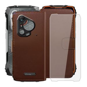 HGJTFANY Coque pour Blackview BL7000 (6.78") avec Verre tremp&eacute;, PU Flip Housse Etui, Fonction Stand avec Fente Carte Bouton magn&eacute;tique Cuir Cover Case - Brown (HHUAN, neuf)