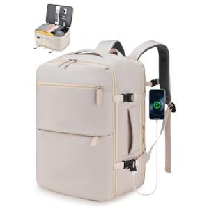 BAGZY Bagage Cabine 45x36x20 easyjet 32L Extensible Sacs &agrave; Dos pour Ordinateur Portable 15.6 Pouces Grand Valise Cabine 45x36x20 Avion Bagage &agrave; Main Homme Femme avec Compartiment &agrave; Chaussures Beige (BAGZY, neuf)