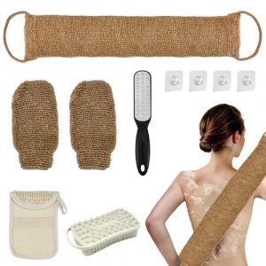 LPAMABA 10 in 1 Gant Exfoliant et Sangle Lave Dos Ensemble, 2 Gant Exfoliant Corps Gant de CRIN, 1 Gommage du Dos, 1 Limes pour Pieds, 1Pochettes à Savon, 1Brosse de Massage de Shampooing, 4crochets (Vectorspar, neuf)