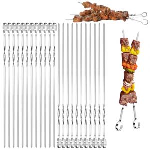 Mino Plus 24pcs Brochettes de Barbecue,Brochettes en MéTal,30cm Pique Brochette Inox,Brochettes en métal Plat,Brochette Réutilisables pour Barbecue Viande légumes,Brochettes Pour Griller (C) (Jiaweishuzi, neuf)