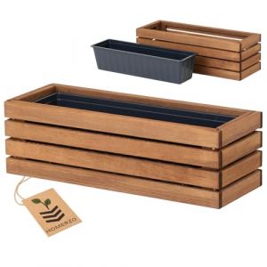 HOMERZO Jardini&egrave;re en bois rectangulaire &ndash; brun impr&eacute;gn&eacute;, avec insert en plastique amovible &ndash; Pot de fleurs pour balcon, jardin et terrasse (Horizontal-brun, 65x23 H20) (HOMERZO, neuf)