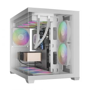 GAMDIAS Aura GC10m V2 WH Argb Micro-tour Boîtier d'ordinateur / armoire de jeu | Prend en charge Micro-ATX, Mini-ITX | Côté pré-installé 2 x 120 mm ARGB/arrière : 1 ventilateur ARGB 120 mm | Blanc (ProComponentes, neuf)