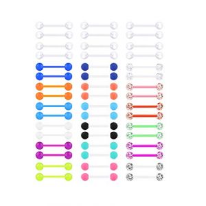 LAURITAMI 24 paires 14G Brille Dans le Noir Flexible Acrylique Droit Piercing Langue Bars Barbell Mamelon Ring Mamelon Shield Retainer Piercing Bijoux 14mm (FaLan Jewelry, neuf)