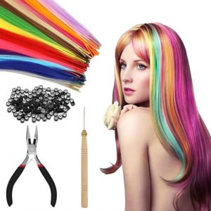 BOULESENM 50 Piece Kit Extension de Cheveux Color&eacute;s, Meche Color&eacute;e pour Cheveux, Extension de Meches ch&eacute;veuxs Tresse ch&eacute;veuxs avec 150 Perles et Crochet (BOULESENM_SHOP, neuf)