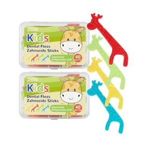 80Pcs Fil Dentaires pour Enfants Porte Fil dentaire avec Manche de Girafe Kids Dental Floss Picks Fils Interdentaires 4 Couleurs b&acirc;tonnets de fil dentaire Flossers cure dents plastique (LuneKuck, neuf)