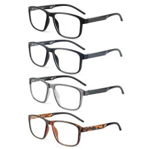 JM Lunette Loupe Homme avec Charni&egrave;Res &agrave; Ressort, Rectangulaire Classique Lunette de Lecture Anti Lumiere Bleue 4 Paquets +1.5 (Jim Optical E-Commerce, neuf)