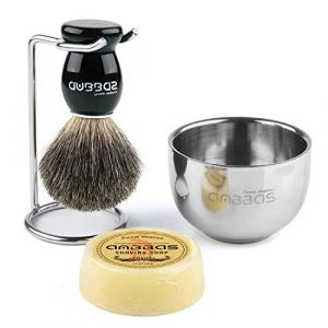 Anbbas 4IN1 Set Rasage Blaireau Manuel avec Savon &agrave; Raser Naturel, Bol de Rasage en Acier Inoxydable et Support Rasoir pour Blaireau Homme Brosse (Funshop-FR, neuf)