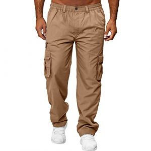 Pantalon Homme avec &eacute;lastique &agrave; La Taille Cargo Militaire Sport Jogging Large Leger Pantalons Bas de Survetement Baggy Hiver Running Chaud Coupe Droite Coton Fitness Grande Training Ample Pants (yiTuIsI, neuf)