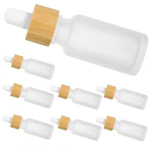 LOORGVEL Flacons en Verre D&eacute;poli 20 Ml Lot de 8 Bouchon en Bambou, Pipette Compte-Gouttes pour Stockage S&ucirc;r d'Huiles Essentielles, Aromath&eacute;rapie et Usage Domestique (YANJHG, neuf)