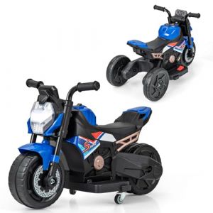 COSTWAY 2 en 1 6V Moto Électrique Enfant avec Phare LED & Musique & Klaxon, Voiture Électrique avec Roues d'Entraînement & Tableau Simulé, 2-3KM/H, Charge 20kg pour 18-36 Mois, 74 x 38 x 48CM (FDS GmbH, neuf)