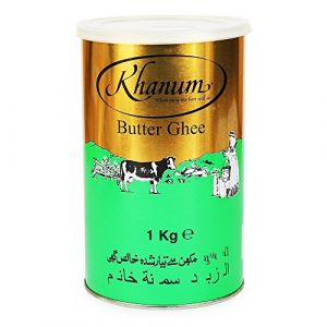 Khanum Graisse au beurre pure Ghee 1000 g – Graisse au beurre de qualité supérieure pour rôtir, cuisiner et cuire | Parfait pour frire, point de fumée élevé, sans additifs avec autocollant Khôl (Masala Wala, neuf)