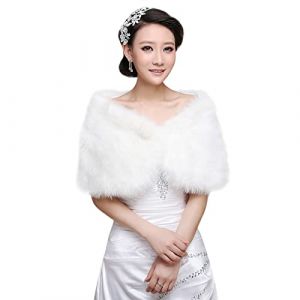 Châle Mariage de Hiver Femme Étole Châle de Mariée en Faux Fourrure Écharpes sur Robe Banquet Soirée Foulards Epaulière Veste Manteau Chaud Cape Boléro de Cérémonie Anniversaire Mariage,Blanc C,TU (IBlueloveruk, neuf)