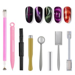 8 Pièces Outil Aimant Ongles, Aimant Bâton Ongles Stylo Outils, Nail Magnet Tool, 3D Magnétique Nail Art Manucure Stick, Aimants Oeil Chat Stylo, Double Tête Magnétique pour Vernis Gel UV à Ongles (Kaslaik, neuf)