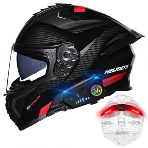 BYGMWEP Casque Moto Modulable Bluetooth avec Feu Arri&egrave;re, Casque Moto Homologu&eacute; ECE, Flip Up Casque Adulte Moto avec Double Visi&egrave;re, Microphone &agrave; Haut-Parleur int&eacute;gr&eacute;, pour Homme Femme (lvliangshilishiquyufeizonghedian, neuf)