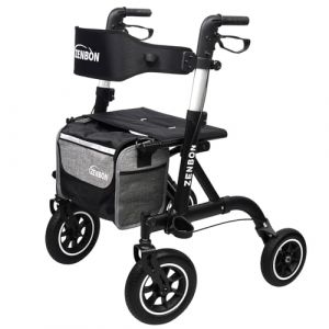 Déambulateur pliable et léger avec siège : déambulateur pour appartement intérieur extérieur avec dossier et support de canne - Déambulateurs pour personnes âgées pliables en aluminium pour (Noir) (ZENBON-FR-DIRECT, neuf)