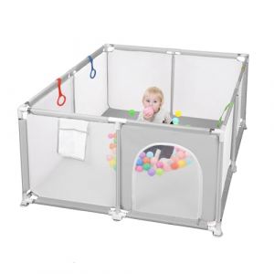 Parc B&eacute;b&eacute; Parc De Jeux B&eacute;b&eacute; D&eacute;montable Lavable Avec 30pcs Boules Plastiques 4 bandes Centre d'activit&eacute;s pour Enfants Grand Parc Adapt&eacute; Int&eacute;rieur Ext&eacute;rieur avec Grille de Protection (120 * 180 Gris) (sinbide-fr, neuf)