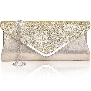 Larcenciel Pochette Enveloppe Sac de Soirée en Paillettes Brillant Argenté pour Femme (Or) (Sasiki, neuf)