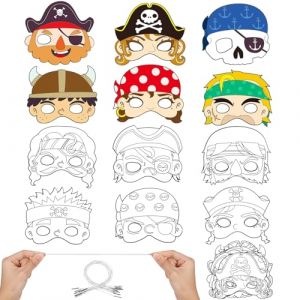 Hifot DIY Pirate Masque Enfant, Masques Pirate à colorier pour Enfants, Blanche Masques à Colorier pour Cosplay Activités Manuelles Enfants Carnaval Activité Anniversaire (12 Pièces) (crsqx, neuf)