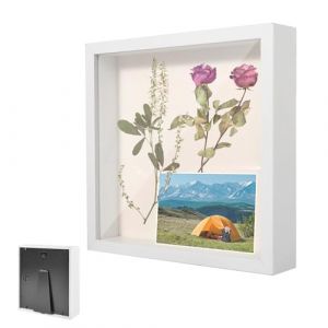 Cadre Photo 3D, Boîte D'ombre en Bois Profondeur 3 cm, Cadre Photo 3D 30 x 30 cm, avec Plaque Acrylique Transparente, Souvenirs Vitrine, pour Cadeau de Mariage, Bouquet, Blanc (ganzhoumujiekejiyouxiangongsi, neuf)