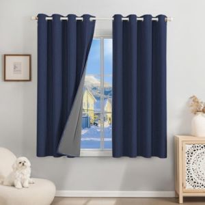 Runy&eacute;la 100% Rideau Occultant Thermique Isolant Anti Froid 120x140, Lot de 2 Lin Rideaux Fen&ecirc;tre Opaques &agrave; Oeillets Bleu Denim Anti Chaleur UV Bruit, Int&eacute;rieurs Decoration Dressing Salon Chambre (Runi-EU, neuf)