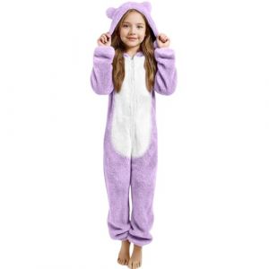 Combinaison Pyjama Enfant Fille Gar&ccedil;on 3-13 Ans Douce Pyjama Combinaison Surpyjama Enfant Grenouill&egrave;re Hiver Chaude Doubl&eacute;e Polaire avec Capuche Oreilles &agrave; Manches Longues D&eacute;guisement Douillet Cadeau (Anglekie, neuf)