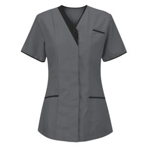 Tenue Aide Soignante Femme Tunique M&eacute;Dicale Femme Col en V Manche Courte Blouse Infirmiere Uniforme De Travail Haut Et Pantalon Professionnelle Esth&eacute;Ticienne V&ecirc;Tement Lavables Durables Ensemble S-3XL (HAOLEI  FR, neuf)