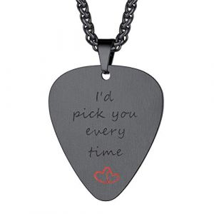 U7 Collier Homme Médiator Noir Pendentif Rock Style avec Gravure Motifs Coeur et Phrase (HMDEU, neuf)
