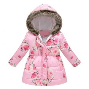 SoLu DAY8 Manteau Hiver Fille Chaude Capuche Zippée 2-8 ans Veste Polaire Enfant Fille épaisse Parka a la Mode Top Haut Fille Manche Longue Casual Sport Vacances Coupe-Vent (Rose-1, 5-6 ans) (SoLu DAY8, neuf)
