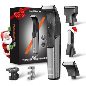 MAXGROOM 3 En 1 Tondeuse Corps Homme Tondeuse Intime Homme Autonomie de 100 mins Rasoir Electriques Corps Type-C Rasoir Intime IPX6 Étanche avec Peigne Limite (Noir) (Maxgroom-Direct-FR, neuf)
