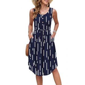AUSELILY Robe &Eacute;l&eacute;gante et D&eacute;contract&eacute;e Femme Bleumarine Bandes M&eacute;t&eacute;ores XL Polka Dots Col Rond Sans Manche Taille Haute Longueur Genou Robe Mi-Longue pour &Eacute;t&eacute; Casual (AUSELILY FASHION, neuf)