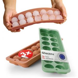 Blumtal Lot de 3 bacs &agrave; gla&ccedil;ons en silicone - 14 bacs &agrave; gla&ccedil;ons avec couvercle - Moule &agrave; gla&ccedil;ons en silicone sans BPA - Moule &agrave; gla&ccedil;ons rond - Vert olive + rouge min&eacute;ral (Everbrent, neuf)
