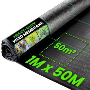 Green Thumbz Toile de Paillage - 1m x 50m (100 g/m&sup2;) G&eacute;otextile Bache Anti Mauvaise Herbe pour Jardin et Potager - Toiles de Paillage pour Am&eacute;nagement Paysager, Couvre-Sol & Parterres de Fleurs (Rivero products, neuf)