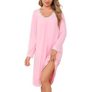 Litherday Chemise de Nuit Femme Coton Longue Robe de Nuit Col en V Nuisette Femme Dentelle V&ecirc;tements De Nuit Hiver (YUNQU-EU, neuf)